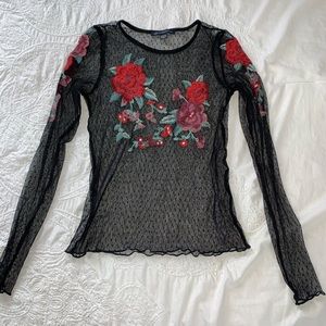 American Eagle black mesh with floral accents